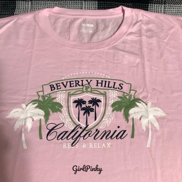 VS PINK shorts OUTFIT WITH BEVERLY HILLS CALIFORNIA LOGO TEE SIZES L-XL - Picture 4 of 5